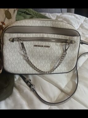 Michael Kors Cream/White Logo Chain Strap Crossbody Bag